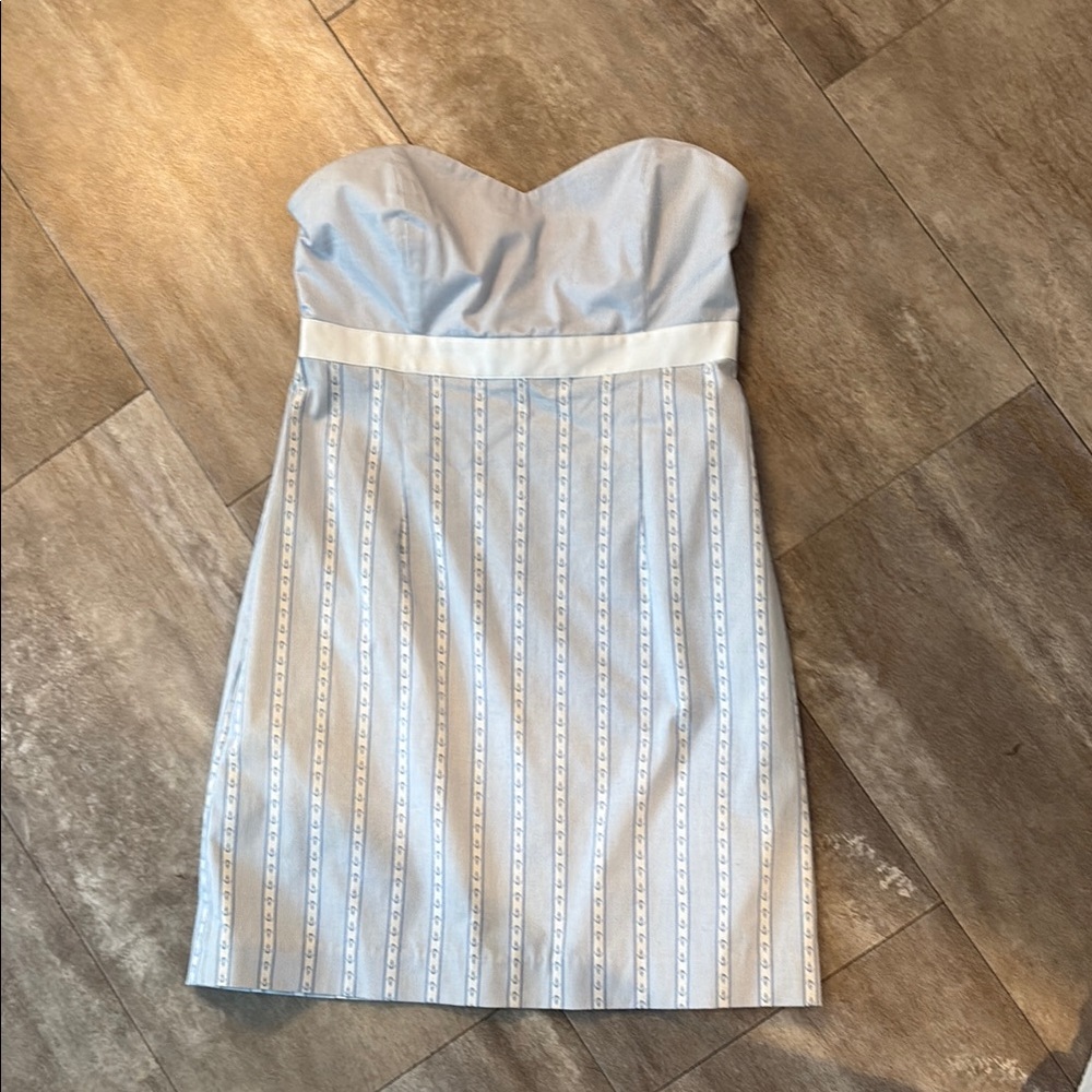 Vineyard Vines Strapless Light Blue and White Dress